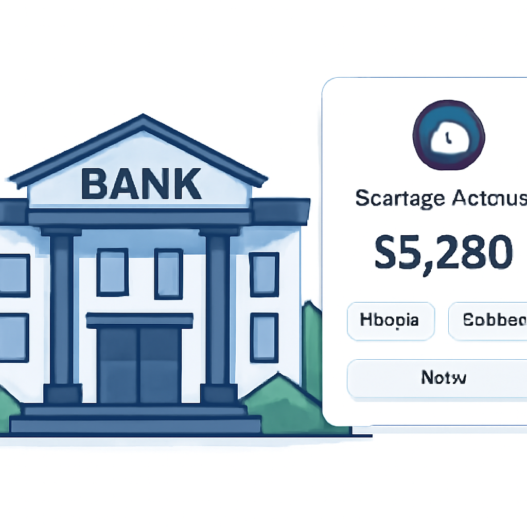 Modern bank with digital savings interface